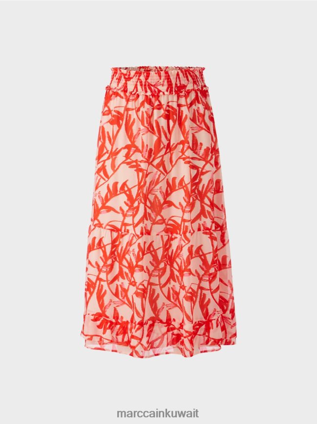 Marc Cain تنورة انتفض مع نمط الأزهار LVN0D6500 ملابس تان مشرق