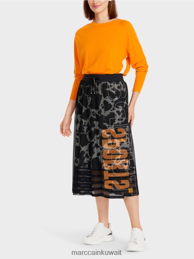 Marc Cain تنورة شبكية مع بطانة مطبوعة LVN0D6501 ملابس أسود