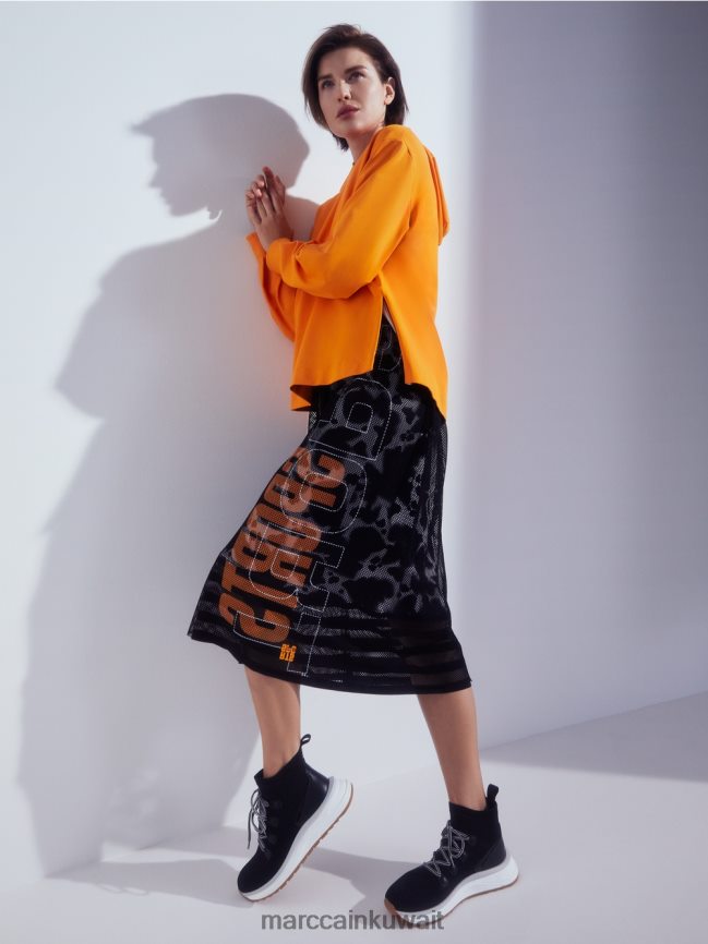 Marc Cain تنورة شبكية مع بطانة مطبوعة LVN0D6501 ملابس أسود