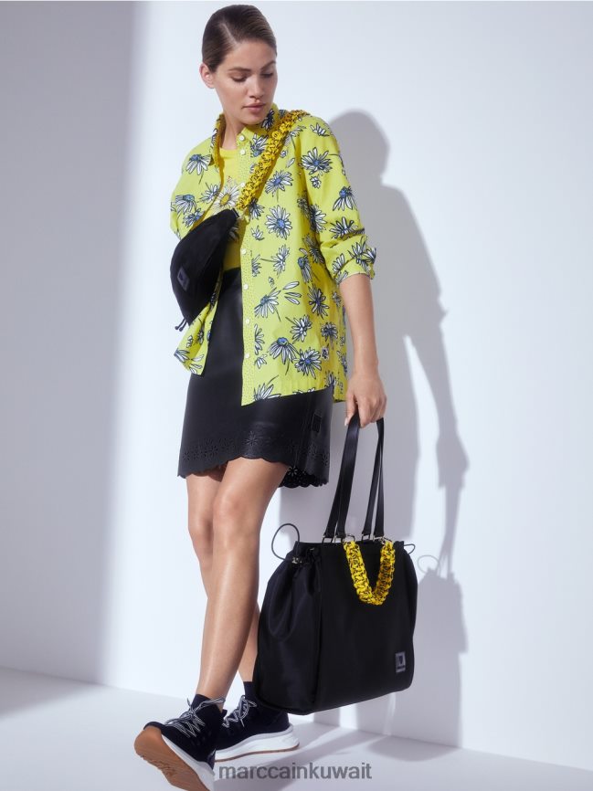 Marc Cain تنورة قصيرة واسعة من الجلد الصناعي LVN0D6506 ملابس أسود