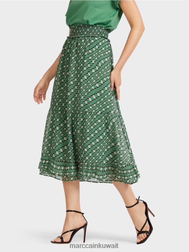Marc Cain تنورة منتفخة مطبوعة LVN0D6509 ملابس طحلب أخضر