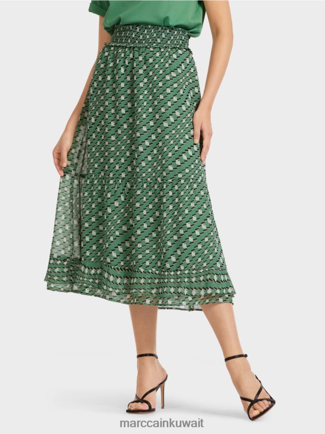 Marc Cain تنورة منتفخة مطبوعة LVN0D6509 ملابس طحلب أخضر