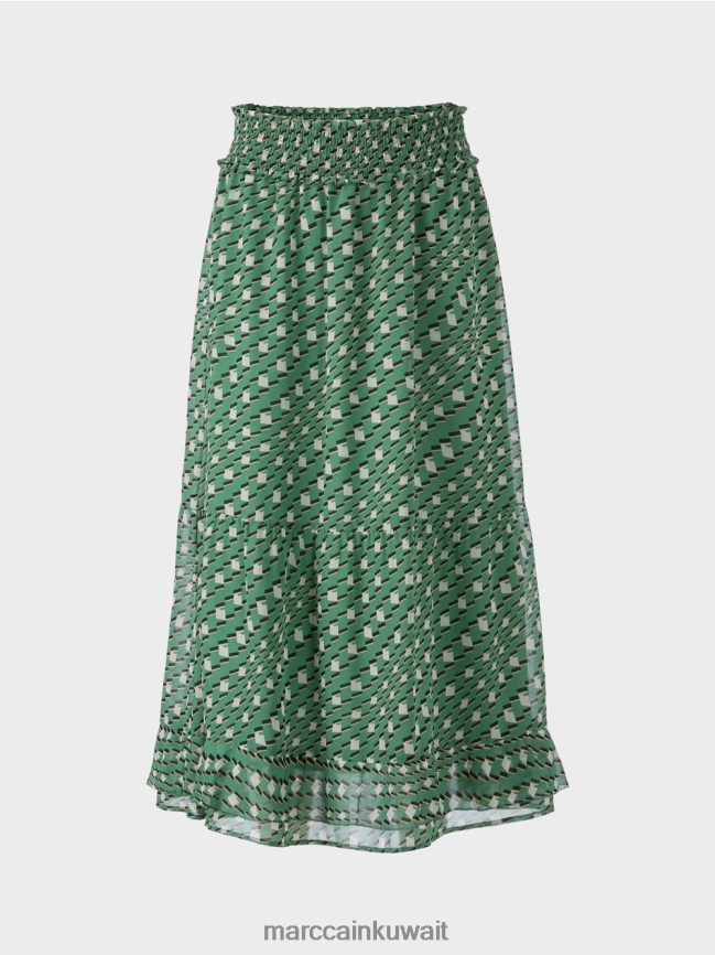 Marc Cain تنورة منتفخة مطبوعة LVN0D6509 ملابس طحلب أخضر