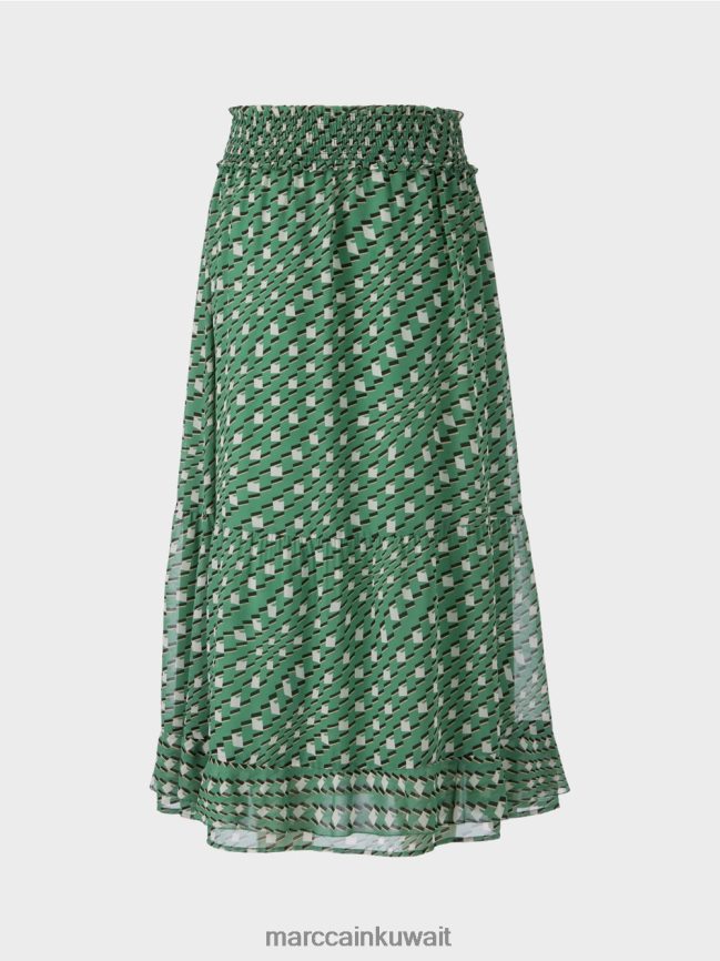 Marc Cain تنورة منتفخة مطبوعة LVN0D6509 ملابس طحلب أخضر