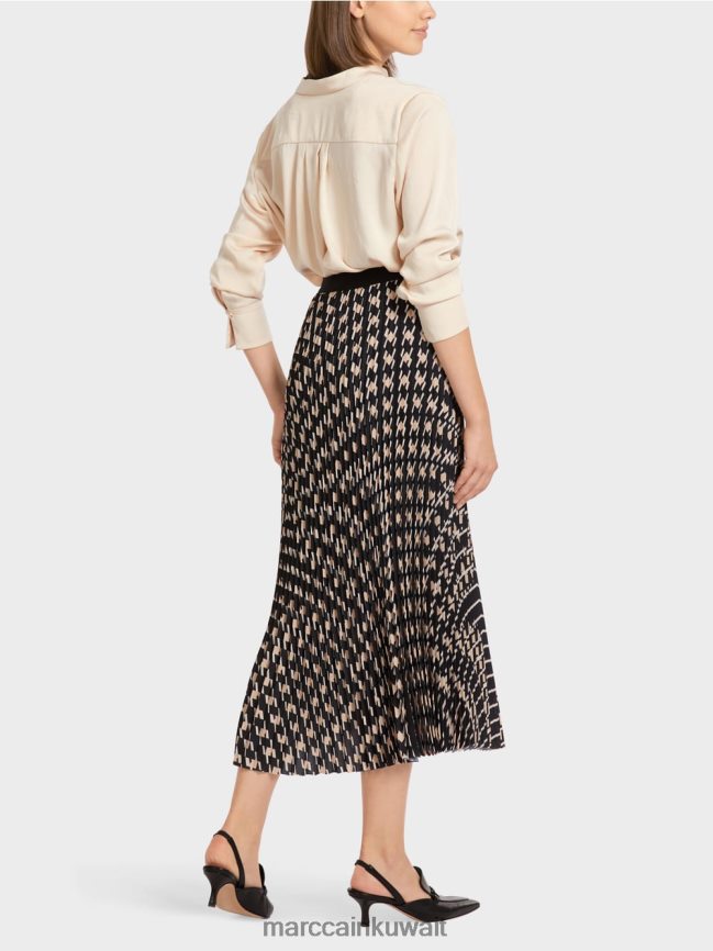 Marc Cain تنورة مطوية في مزيج من الأنماط LVN0D6511 ملابس أسود
