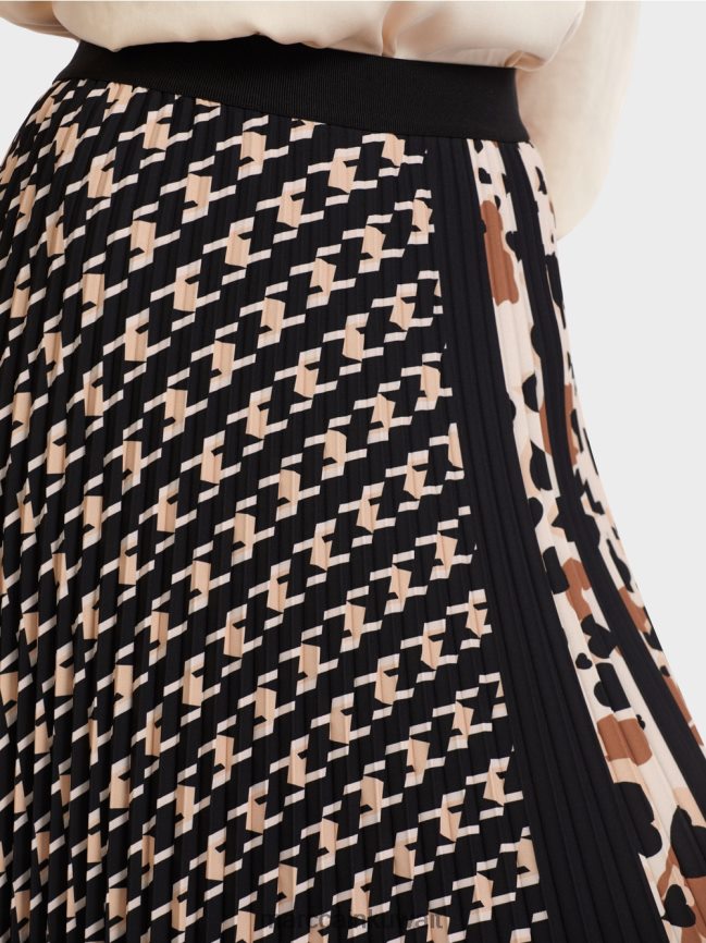 Marc Cain تنورة مطوية في مزيج من الأنماط LVN0D6511 ملابس أسود