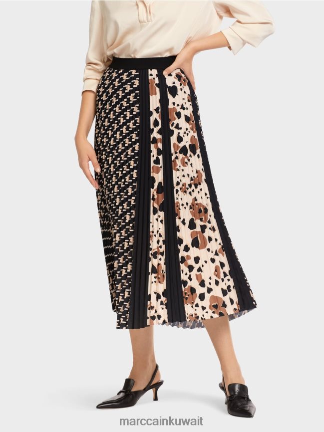 Marc Cain تنورة مطوية في مزيج من الأنماط LVN0D6511 ملابس أسود