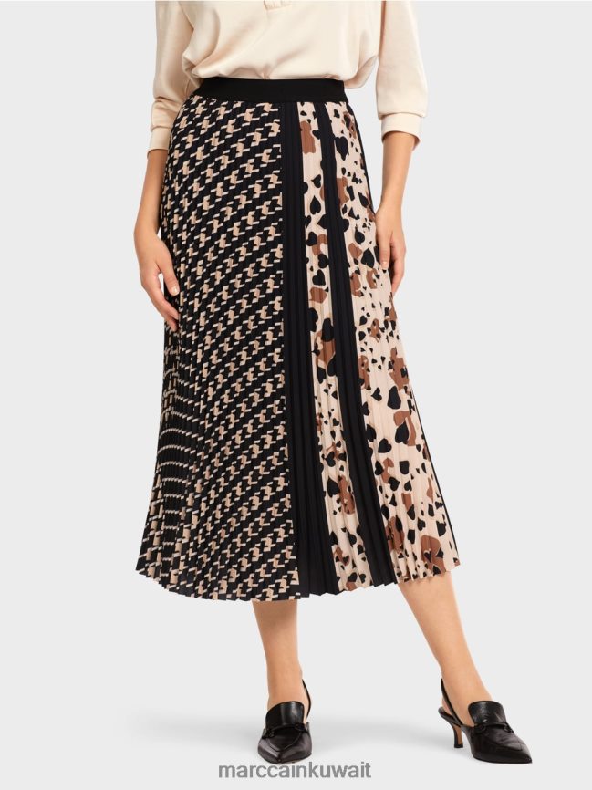 Marc Cain تنورة مطوية في مزيج من الأنماط LVN0D6511 ملابس أسود