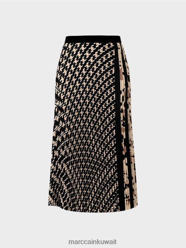 Marc Cain تنورة مطوية في مزيج من الأنماط LVN0D6511 ملابس أسود