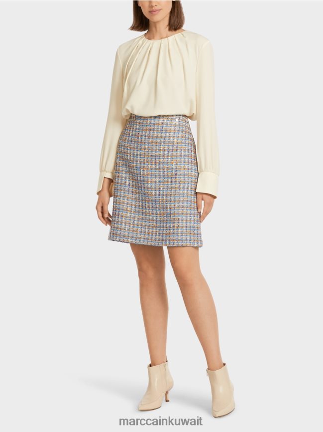 Marc Cain تنورة قصيرة في بوكل القطن LVN0D6513 ملابس الغلاف الجوي الأزرق