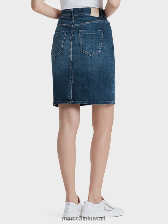 Marc Cain تنورة قلم رصاص مصنوعة من الدنيم LVN0D6519 ملابس الدنيم الأزرق الداكن