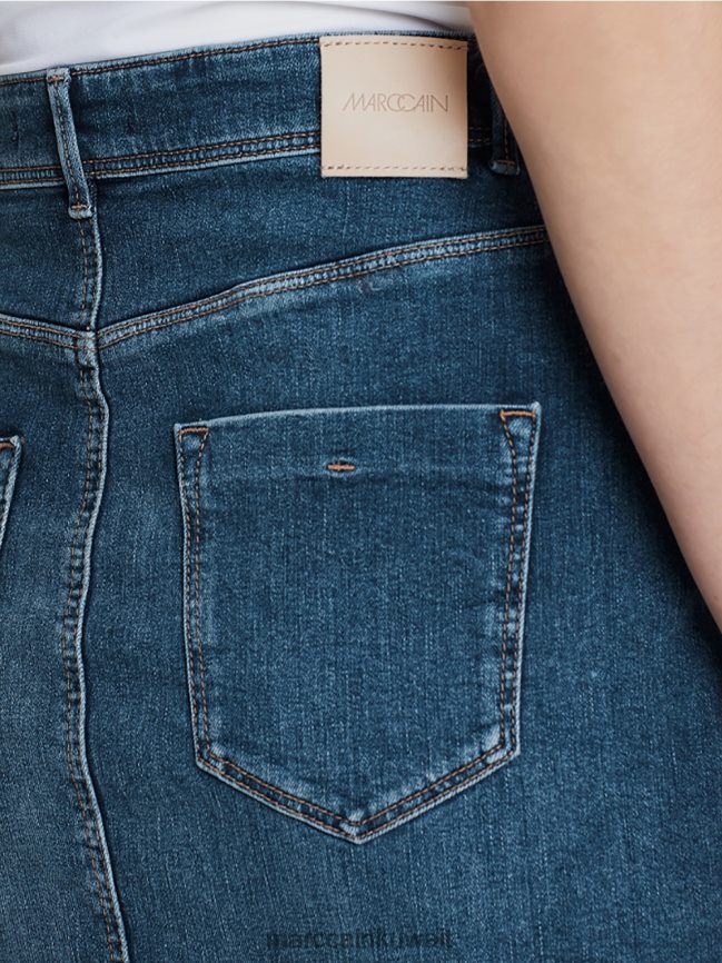 Marc Cain تنورة قلم رصاص مصنوعة من الدنيم LVN0D6519 ملابس الدنيم الأزرق الداكن