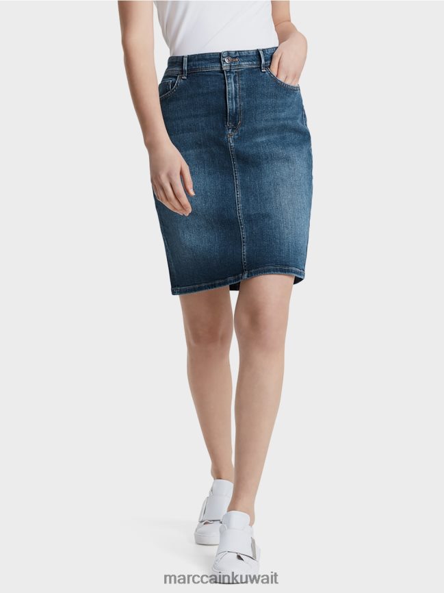 Marc Cain تنورة قلم رصاص مصنوعة من الدنيم LVN0D6519 ملابس الدنيم الأزرق الداكن