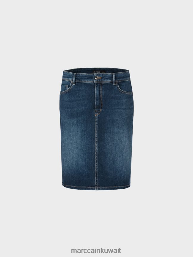 Marc Cain تنورة قلم رصاص مصنوعة من الدنيم LVN0D6519 ملابس الدنيم الأزرق الداكن