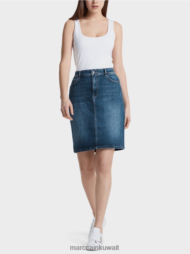 Marc Cain تنورة قلم رصاص مصنوعة من الدنيم LVN0D6519 ملابس الدنيم الأزرق الداكن