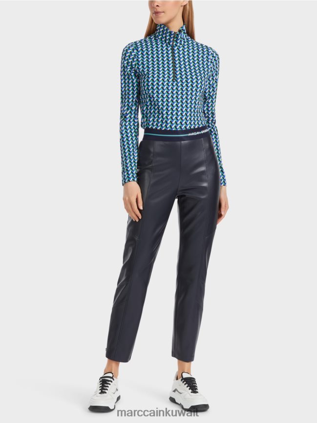 Marc Cain بنطال صوفيا الجلدي الممتع LVN0D6523 ملابس منتصف الليل الأزرق