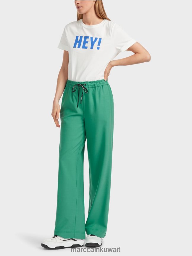 Marc Cain بنطال ويلبي بقصة واسعة وخصر برباط LVN0D6525 ملابس المينا