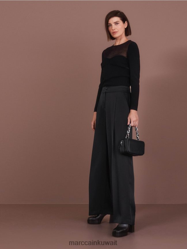 Marc Cain بنطال ويتشيتا مطوي بأرجل واسعة LVN0D6526 ملابس أسود