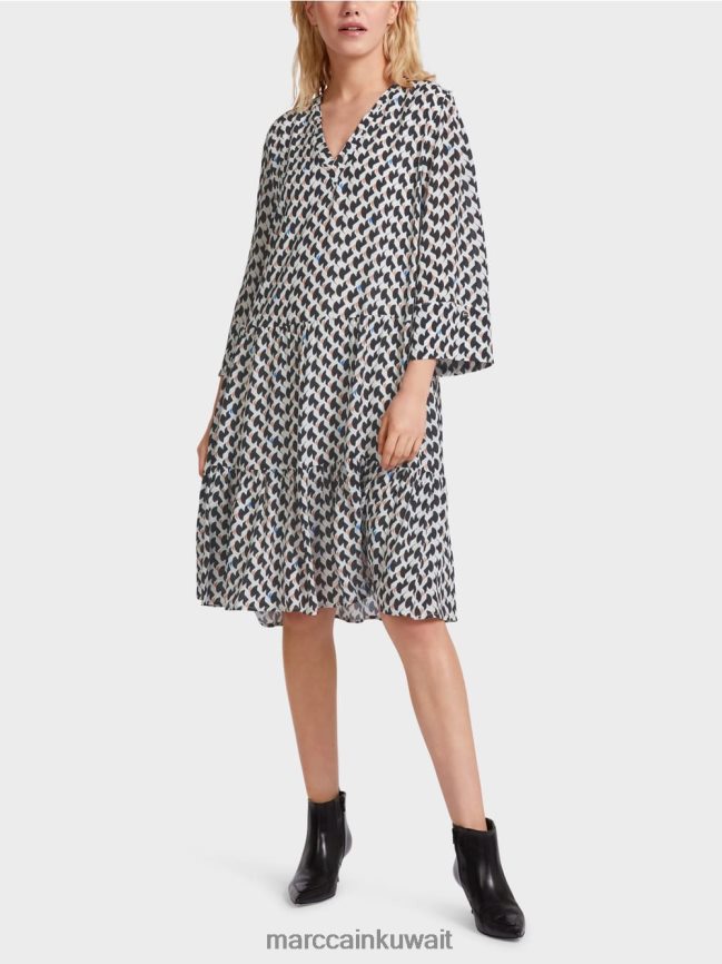 Marc Cain فستان مطبوع مع انتفاضات LVN0D653 ملابس منتصف الليل الأزرق