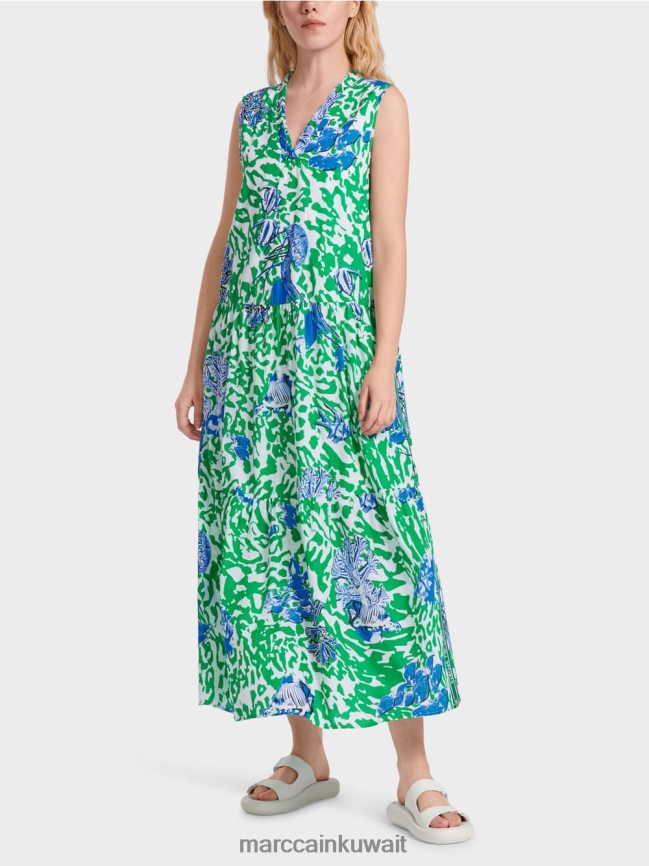 Marc Cain فستان مطبوع مع انتفاضات LVN0D654 ملابس ورقة ريحان مشرقة