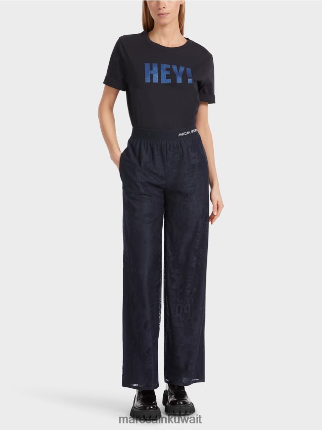 Marc Cain بنطال ويلبي بأرجل واسعة من دانتيل التول LVN0D6543 ملابس منتصف الليل الأزرق