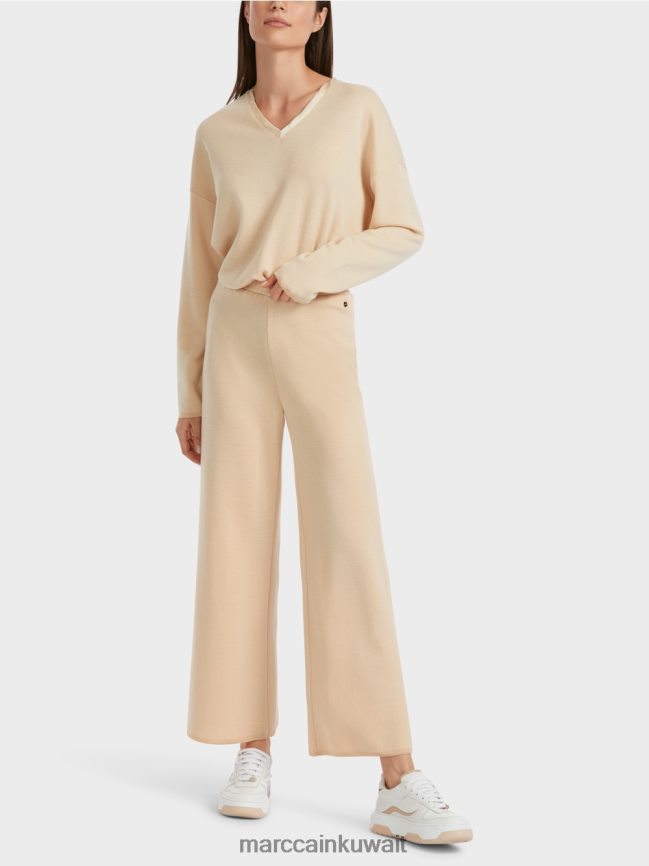 Marc Cain سراويل من الصوف محبوكة في ألمانيا LVN0D6547 ملابس كريم غامق