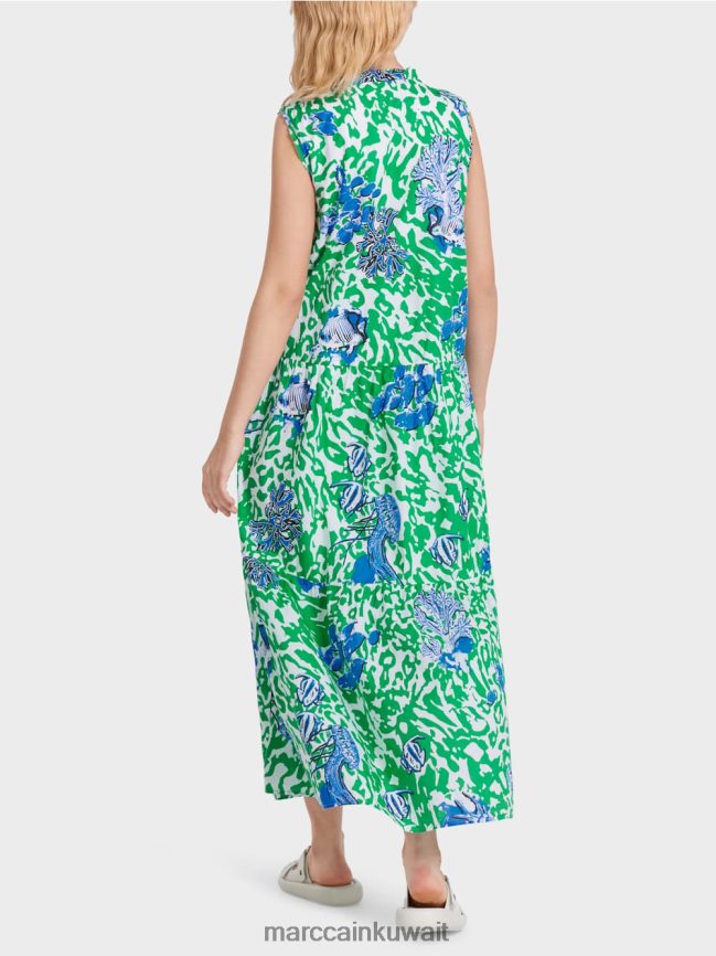 Marc Cain فستان مطبوع مع انتفاضات LVN0D654 ملابس ورقة ريحان مشرقة