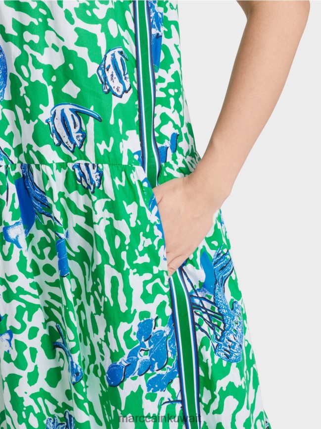 Marc Cain فستان مطبوع مع انتفاضات LVN0D654 ملابس ورقة ريحان مشرقة