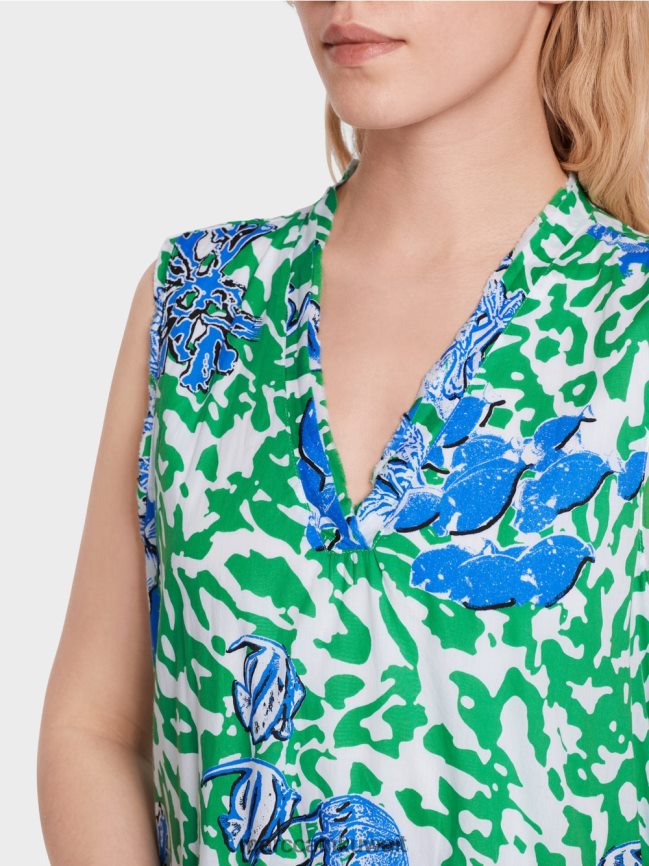 Marc Cain فستان مطبوع مع انتفاضات LVN0D654 ملابس ورقة ريحان مشرقة