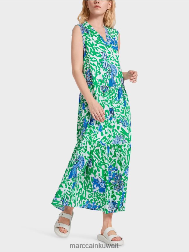 Marc Cain فستان مطبوع مع انتفاضات LVN0D654 ملابس ورقة ريحان مشرقة
