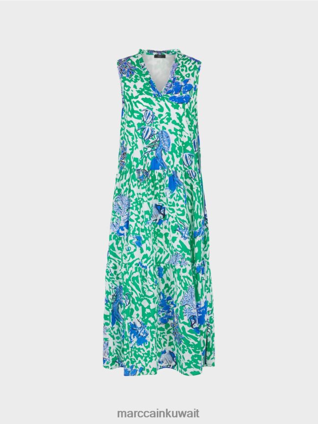 Marc Cain فستان مطبوع مع انتفاضات LVN0D654 ملابس ورقة ريحان مشرقة