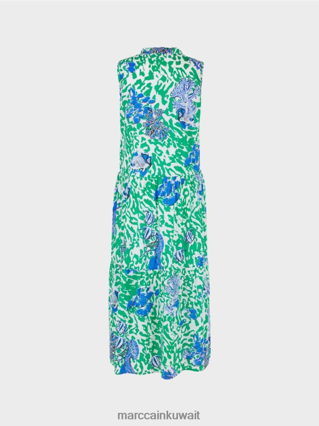 Marc Cain فستان مطبوع مع انتفاضات LVN0D654 ملابس ورقة ريحان مشرقة