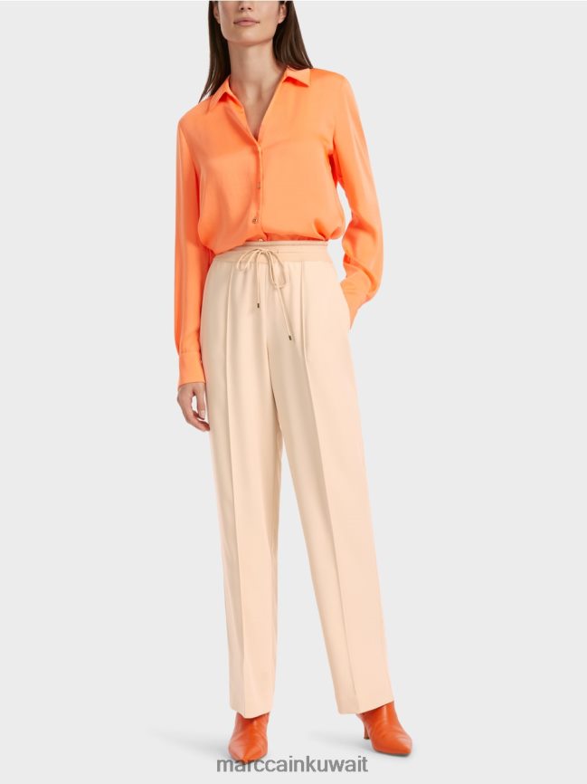 Marc Cain بنطال مستقيم الأرجل ويلبي LVN0D6551 ملابس كريم غامق