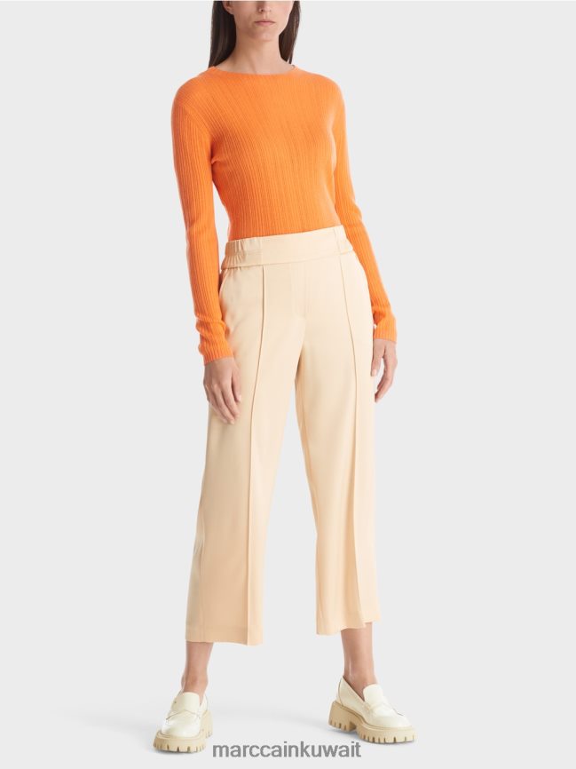 Marc Cain بنطال واشنطن واسع الطول وميدي LVN0D6553 ملابس كريم غامق