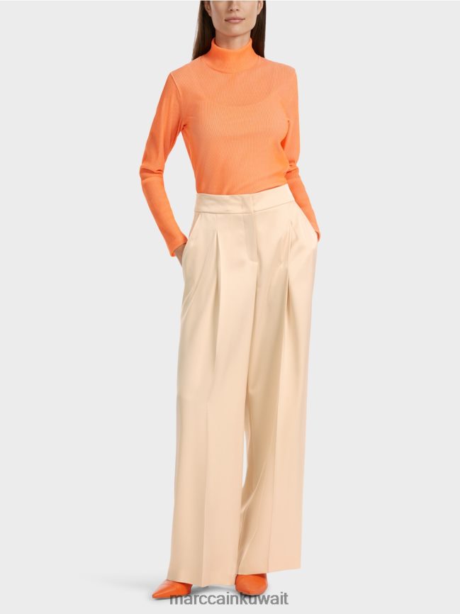 Marc Cain بنطال ويتشيتا مطوي بأرجل واسعة LVN0D6557 ملابس كريم غامق