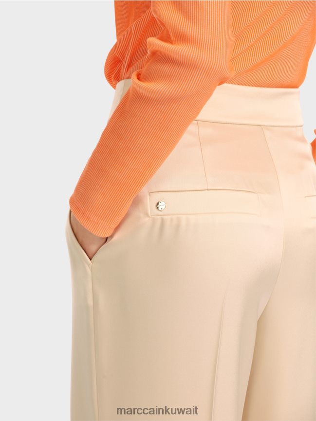 Marc Cain بنطال ويتشيتا مطوي بأرجل واسعة LVN0D6557 ملابس كريم غامق