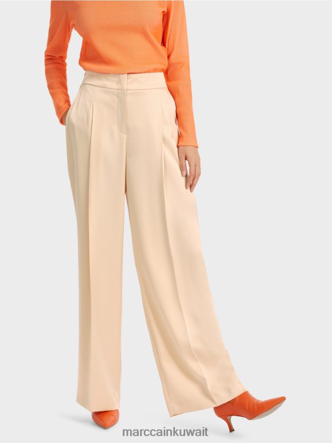 Marc Cain بنطال ويتشيتا مطوي بأرجل واسعة LVN0D6557 ملابس كريم غامق