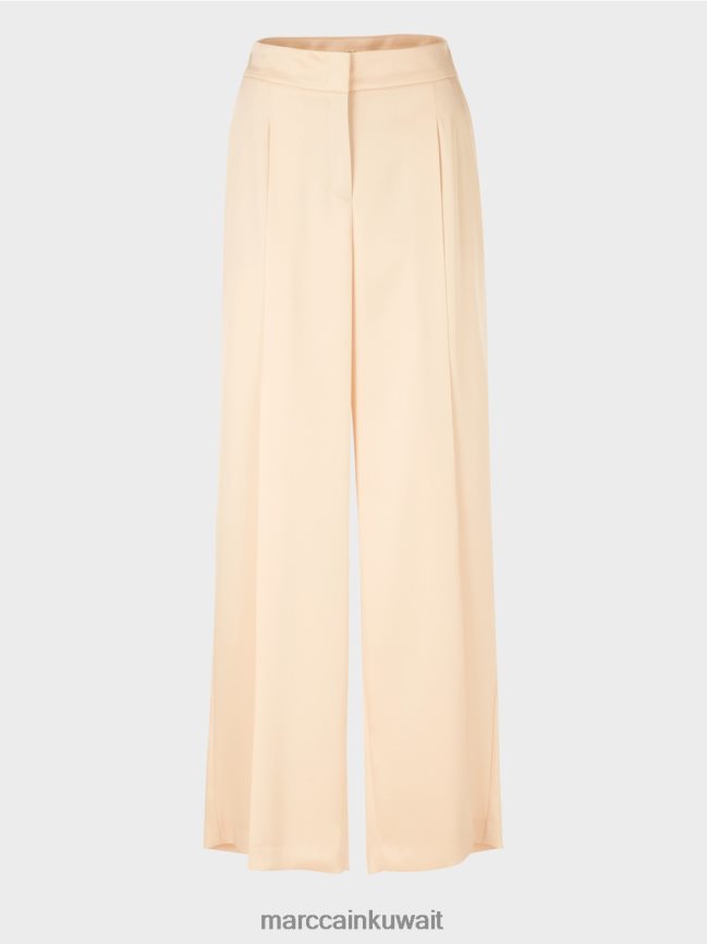 Marc Cain بنطال ويتشيتا مطوي بأرجل واسعة LVN0D6557 ملابس كريم غامق