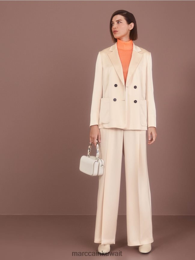 Marc Cain بنطال ويتشيتا مطوي بأرجل واسعة LVN0D6557 ملابس كريم غامق