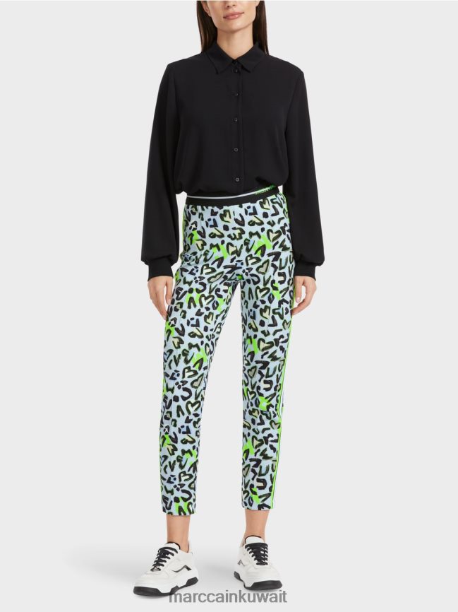 Marc Cain بنطال صوفيا ضيق مع طباعة شاملة LVN0D6562 ملابس مسحوق ناعم أزرق