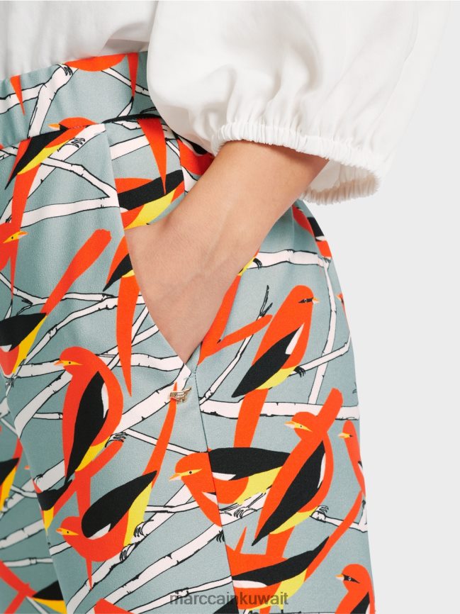 Marc Cain السراويل تصميم الطيور واشنطن LVN0D6580 ملابس السماء الزرقاء الداكنة