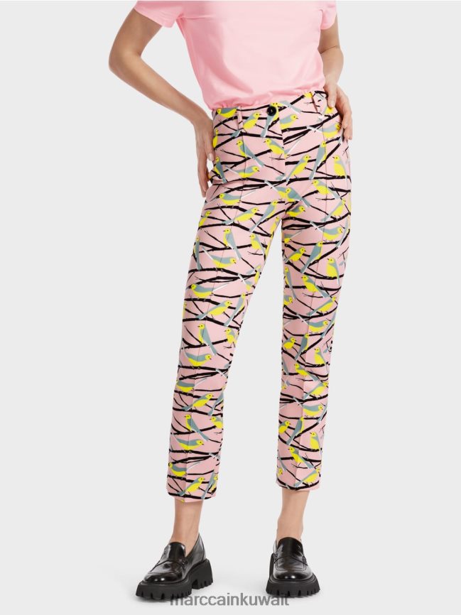 Marc Cain السراويل تصميم الطيور سيدني LVN0D6586 ملابس مسحوق وردي ناعم