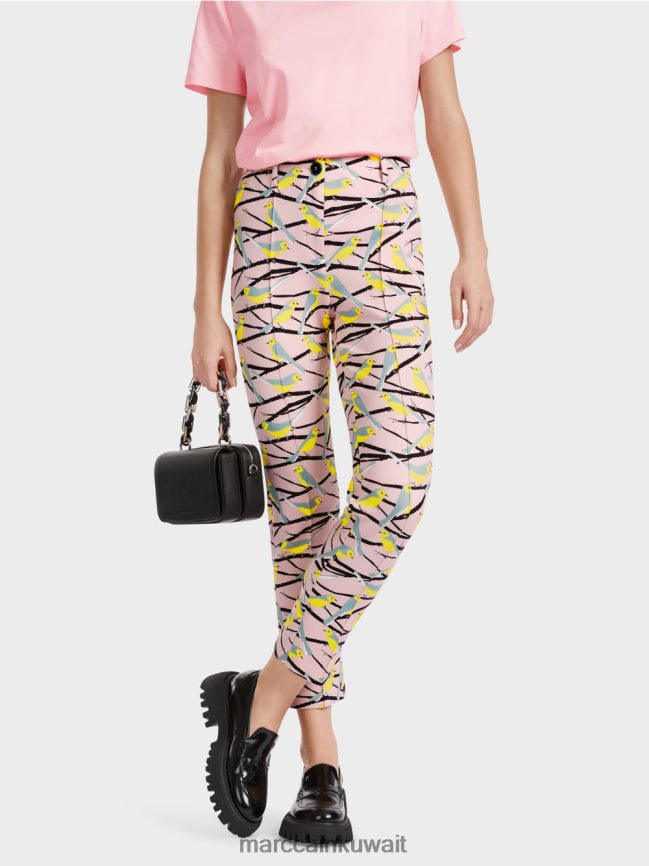 Marc Cain السراويل تصميم الطيور سيدني LVN0D6586 ملابس مسحوق وردي ناعم