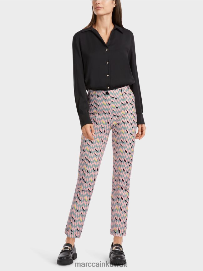 Marc Cain السراويل سيدني مع التصميم الجرافيكي LVN0D6589 ملابس السماء الزرقاء الداكنة