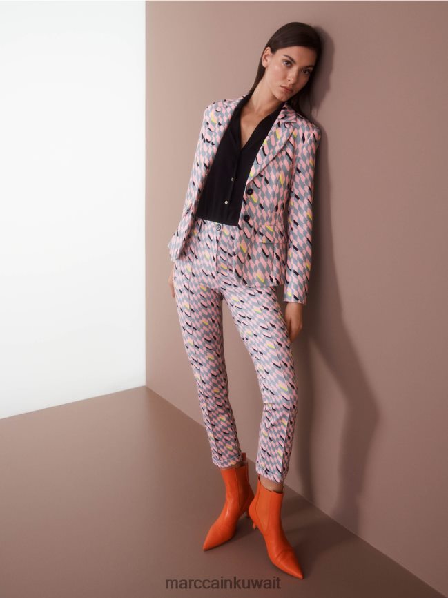 Marc Cain السراويل سيدني مع التصميم الجرافيكي LVN0D6589 ملابس السماء الزرقاء الداكنة