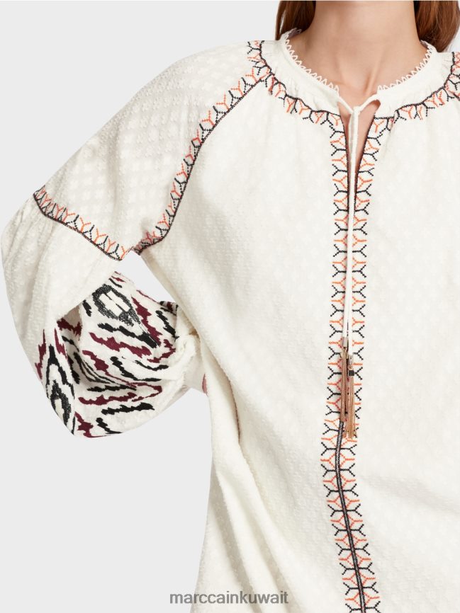 Marc Cain فستان طويل مطرز LVN0D658 ملابس أبيض مصفر