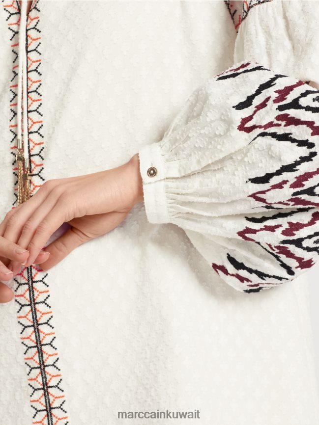 Marc Cain فستان طويل مطرز LVN0D658 ملابس أبيض مصفر