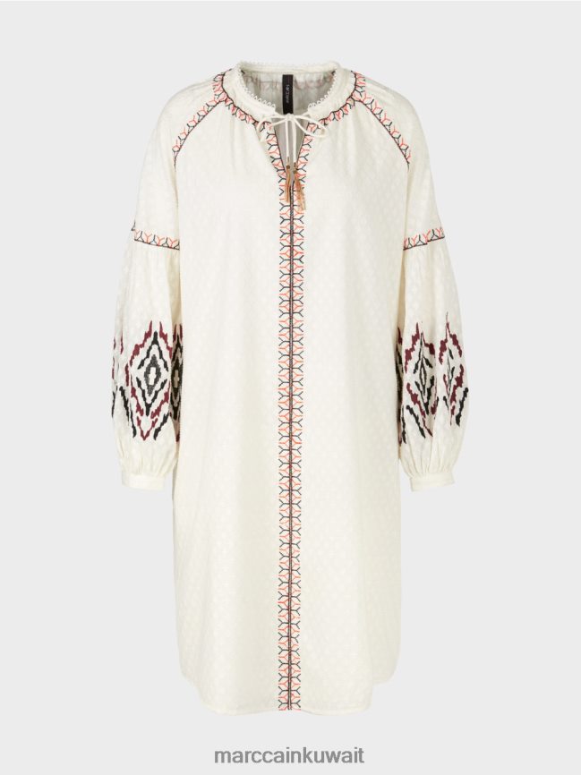 Marc Cain فستان طويل مطرز LVN0D658 ملابس أبيض مصفر