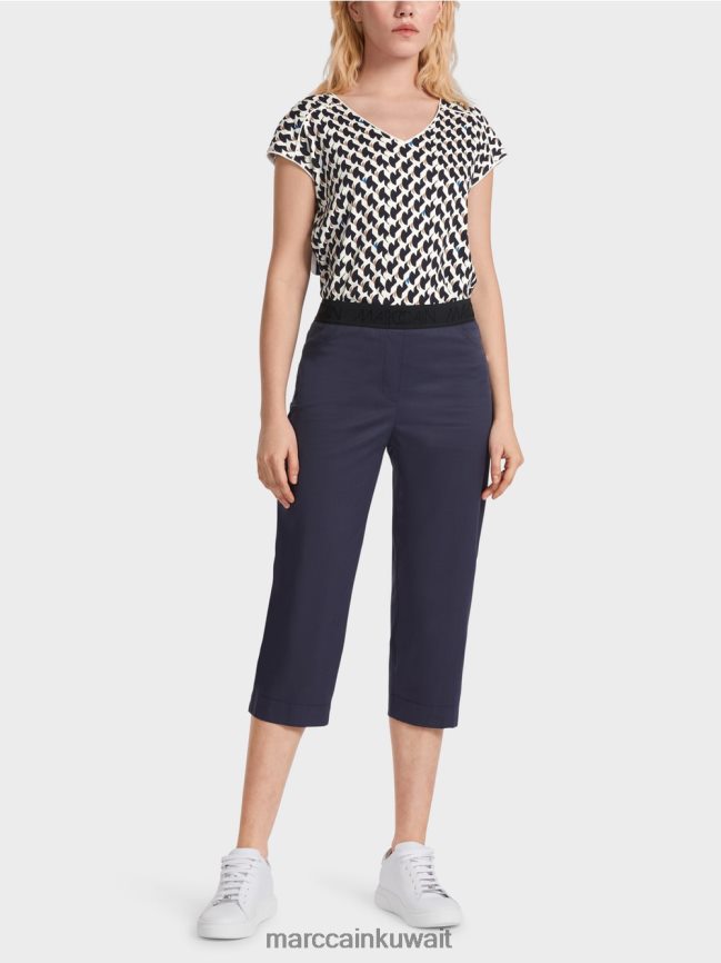 Marc Cain بنطال صيفي بحزام خصر مطاطي LVN0D6596 ملابس منتصف الليل الأزرق