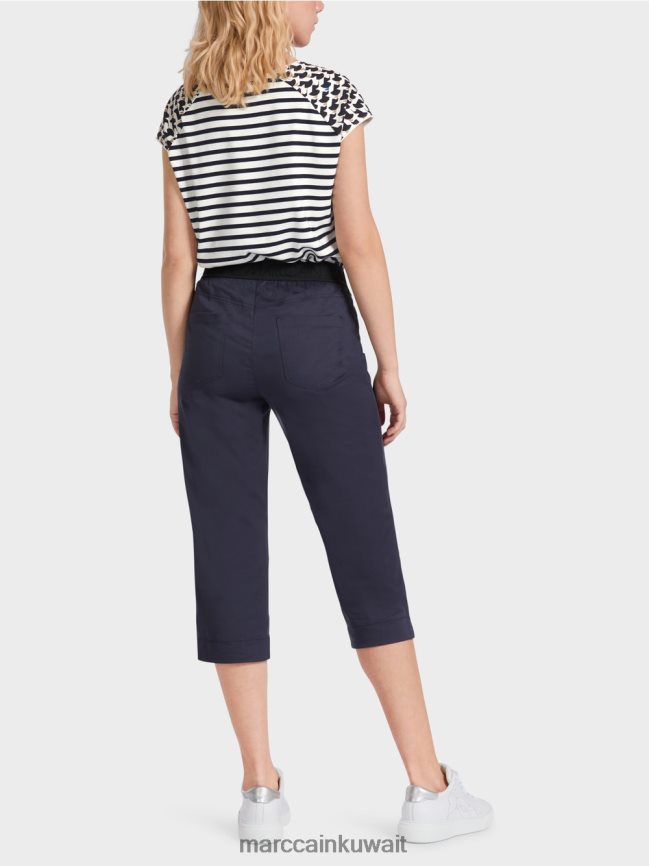 Marc Cain بنطال صيفي بحزام خصر مطاطي LVN0D6596 ملابس منتصف الليل الأزرق